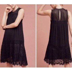 Anthropologie Floreat Dress Womens 8 Black Sleeveless Lace Pleated Hi Low Hem